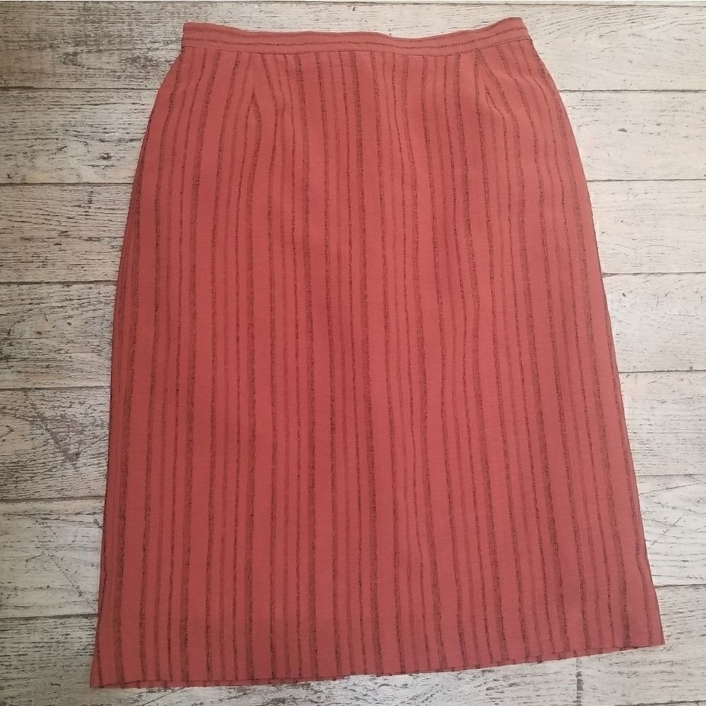 Vintage Orange With Black Stripes Midi Skirt 10